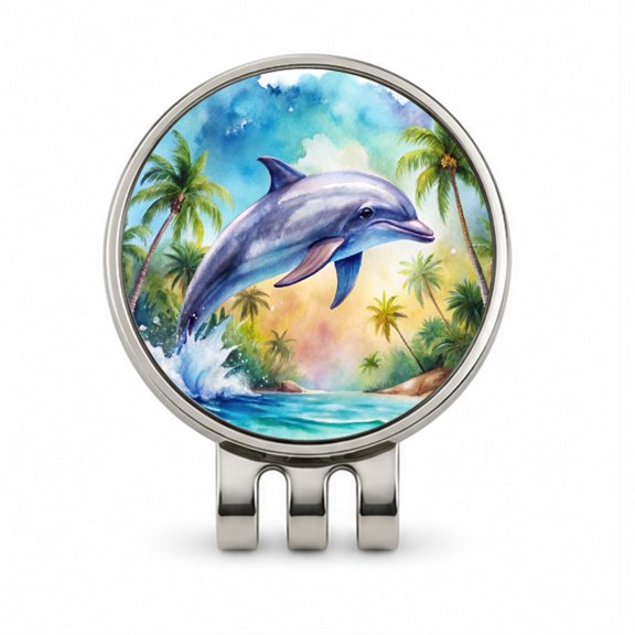 Dolphin Tropical Watercolor Design Golf Hat Clip with Removable Magnetic Ball Marker
