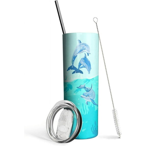 Dolphin Tumbler- Dolphin Gifts for Women - 20oz Double Wall Vacuum Insulated Animal Travel Coffee Mugs Dolphins Dolhin Dolphim Dolphin Decor Cup