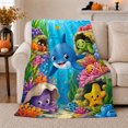 thumbnail image 1 of Dolphin with Turtle Starfish and Coral Friends, Cheerful Whimsical Style for Ocean Lovers, Tropical Reef Adventure and Birthday Gift, Cozy Flannel Blanket for Playroom and Bedroom, Home Decor, 1 of 9