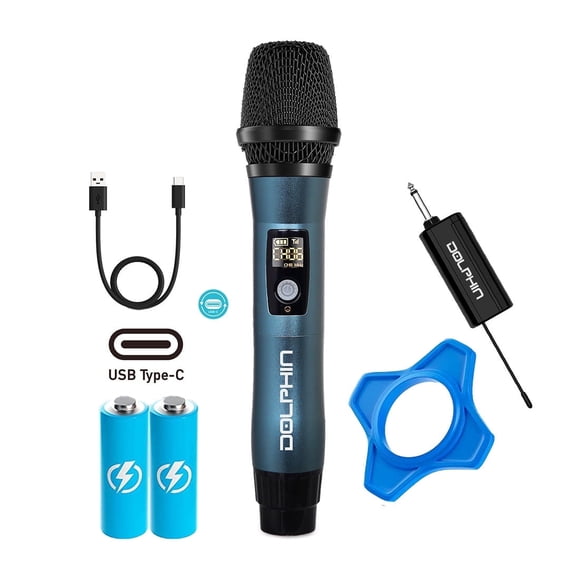 Dolphin MCX11 UHF Wireless Microphone for Karaoke, Singing, PA, Parties, Events, All-Metal, DSP, Long Range | Rechargeable, 50 Channels, Anti-Interference (Blue)
