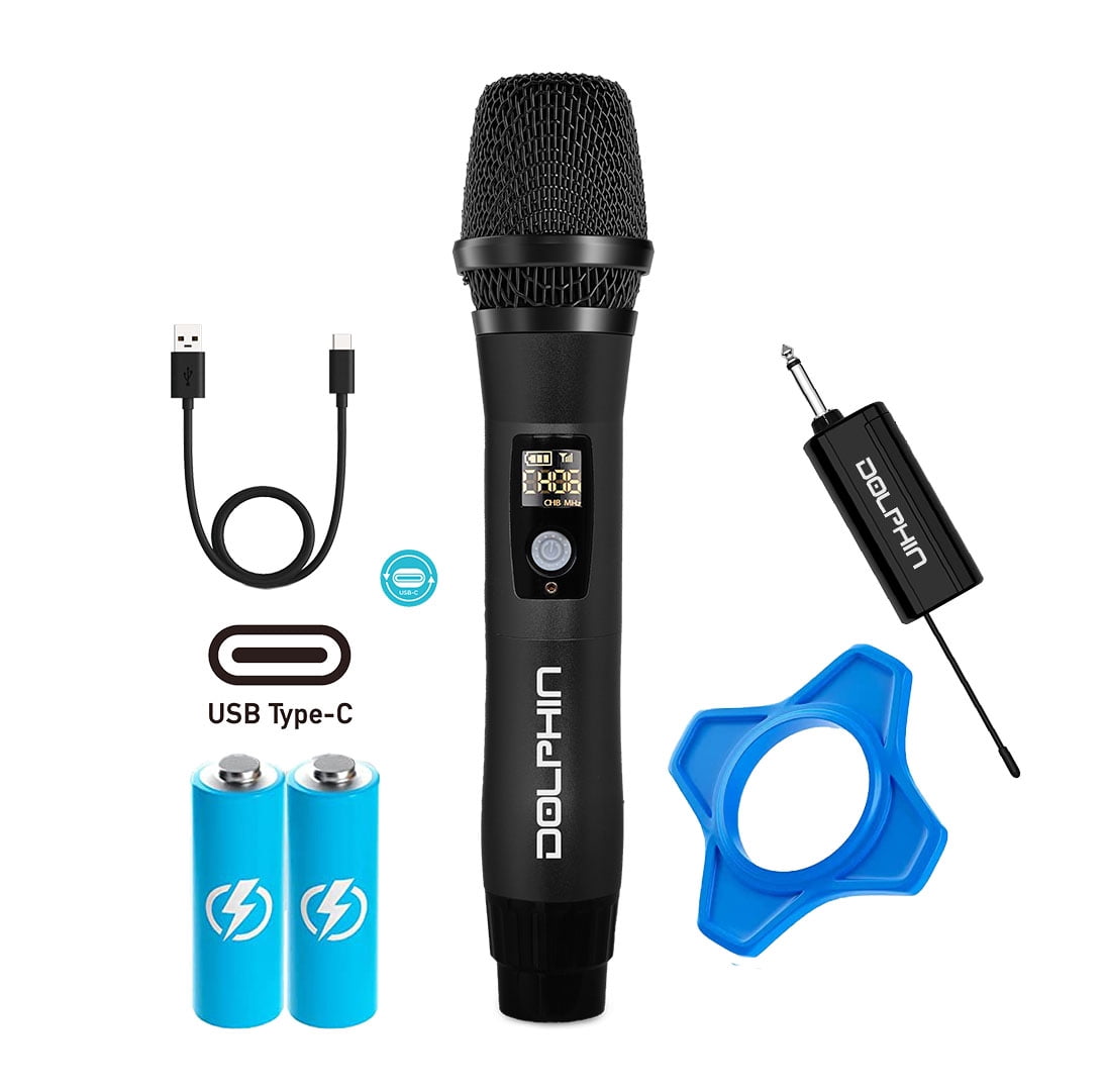 Dolphin UHF Wireless Microphone - USB-C Rechargeable, 50 Channels, Anti ...
