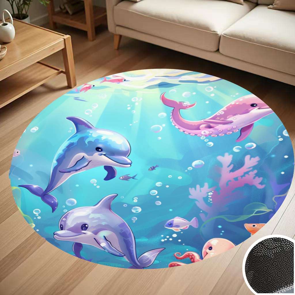 Dolphin Under The Sea Ocean Animals Round Carpet Living Room Bedroom ...