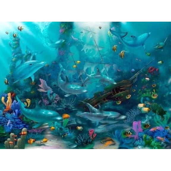 Dolphin Under the Sea Edible Image Icing Cake Topper for Quarter Sheet Cake, by Tnct.