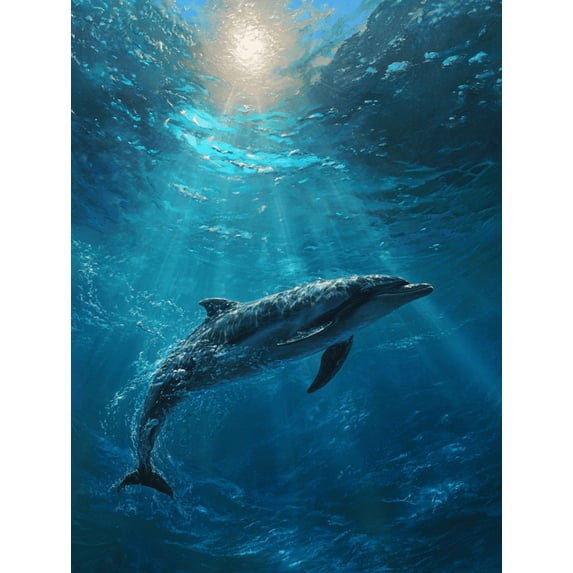 Dolphin Underwater Ocean Scene Canvas Print, Wall Art for Living Room Bedroom Office Bathroom Hotel Home