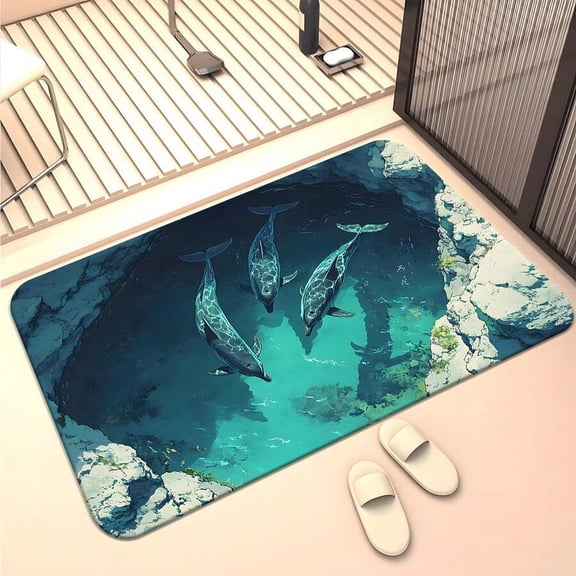 Dolphin Underwater Scene 3D Illusion Non-Slip Door Mat - As Shown