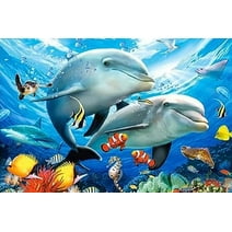 Dolphin Underwater World Wood Jigsaw Puzzle, 300 Piece Jigsaw Puzzle challenging and Stimulating Puzzle Game, Wall Art Unique Gift.