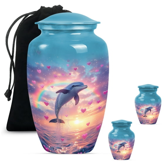 Dolphin Urn for Ashes for Women, Burial Urns for Adult Human Ashes, Large Urn for Ashes Adult Male, Cremation Urns for Ashes for Men(Size - 10inch 1Pcs, 3inch 2Pcs)