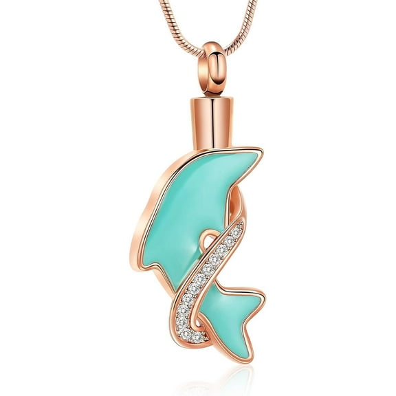 Dolphin Urn Necklace for Ashes with Crystal Cremation Ashes Jewelry for Loved Ones Memorial Urn Pendant Funeral Keepsake Jewelry