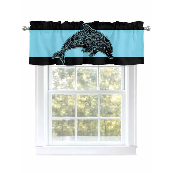 Dolphin Valances for Windows, Rod Pocket Kitchen Valance Curtains - Soft & Washable Small Window Treatment for Living Room,&nbsp;Bathroom, Summer Beach Aqua , 42x12 Inch, 1 Panel