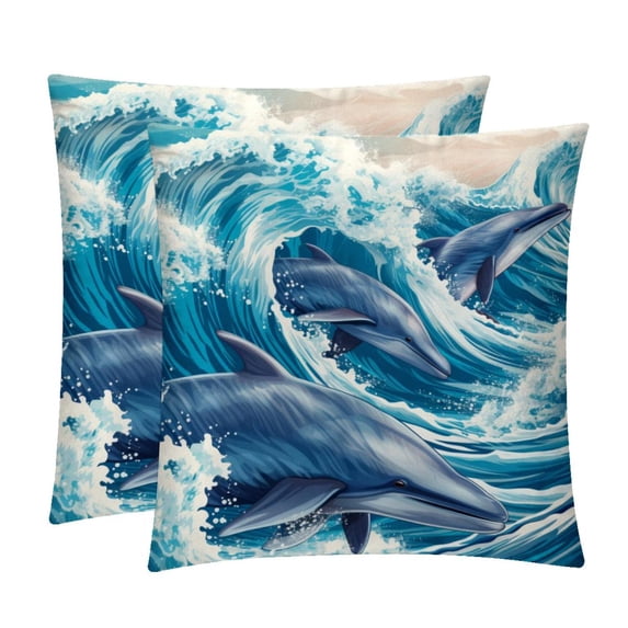 Dolphin Velvet Throw Covers Pillows with Unique Patterns - Set of 2 Decorative Pillow Inserts in 16x16, 18x18, 20x20 Inches for Home Decor and More