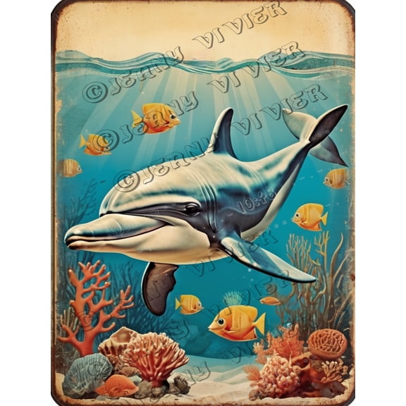 Dolphin Vintage Aluminum Sign 12x16 IN Dolphin Decor Ocean Decor Dolphin Gifts Dolphins Bathroom Decor Wall Art