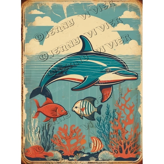 Dolphin Vintage Aluminum Sign 5.5x8 IN Dolphin Decor Ocean Decor Nautical Decor Dolphin Gifts Vintage Dolphin Wall Decor