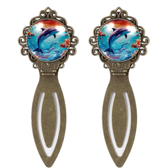 Dolphin Vintage Copper-Colored Lace Bookmarks: Stainless Steel Reading Accessories and Book Accessories - Gifts for Book Lovers - Set of 2 Bookmarks