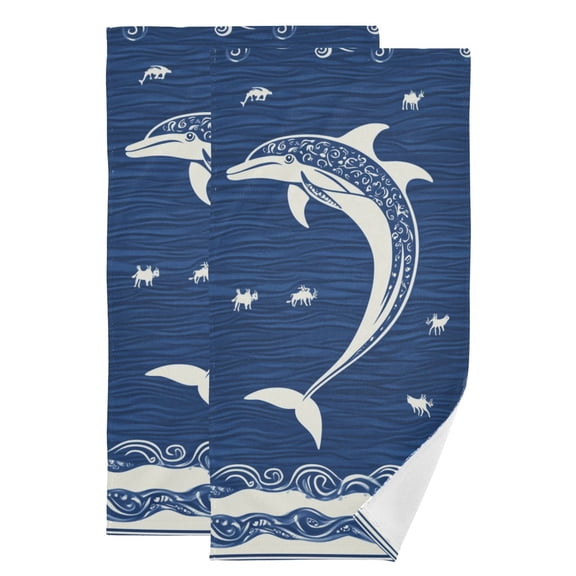 Dolphin Vintage Hand Towel Absorbent Bath Towels for Bathroom Sports Gym 28" x 14" Set of 2