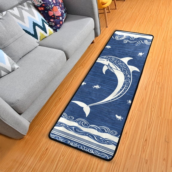 Dolphin Vintage Long Floor Mat Runner Rug Area Mat Noise Reduction Water Absorbent Non-Slip 72" x 24"