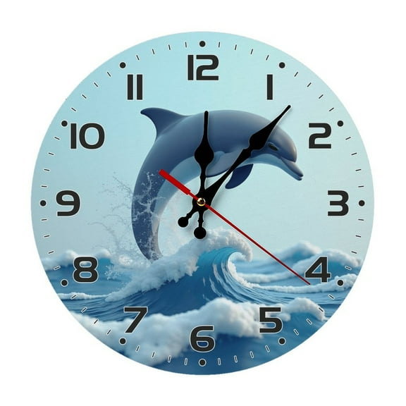 Dolphin Wall Clock 10 Inch Silent Non Ticking Round Clock Decoration for Living Room Kitchen Bedroom Bathroom Office Classroom