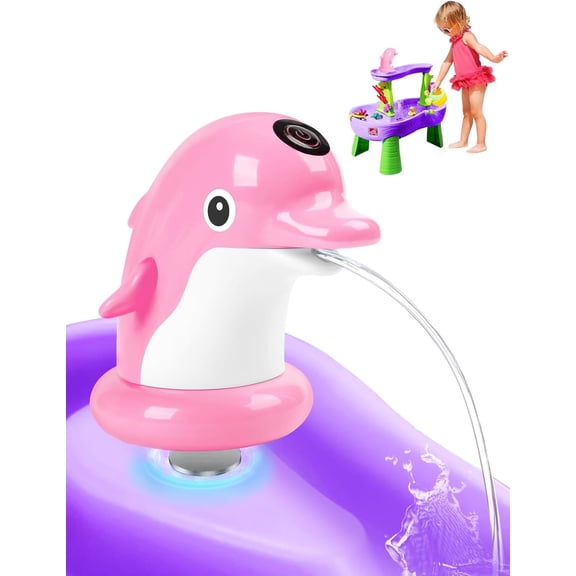 Dolphin Water Table Pump with Magnetic Base No Drill 3H Runtime Continuous Flow Rechargeable for Outdoor Water Play Toys Stable Water Fun Accessories (Pink)