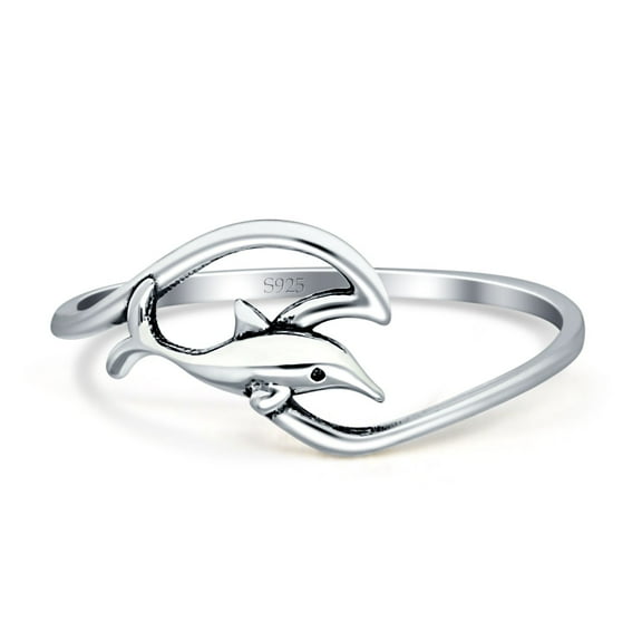 Dolphin Wave Oxidized Ring 925 Sterling Silver Size 5