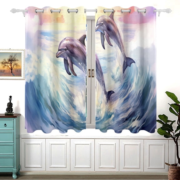 Dolphin Waves 5455 Inch Black Out Curtains 2 Packs Aesthetic for Bedroom Living Room Sliding Glass Doors Kitchen Windows