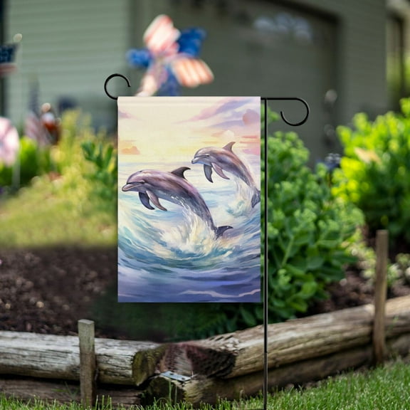 Dolphin Waves Garden Flag Double Sided Outdoor Banners for Courtyard Outdoor Lawn Farmhouse Holiday Decorations