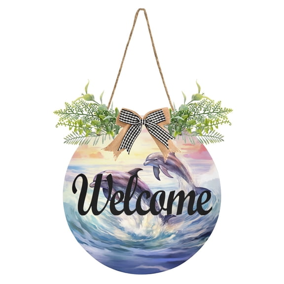Dolphin Waves Welcome Sign for Front Door Wreath Door Sign for Farmhouse Porch Decoration Indoor Outdoor