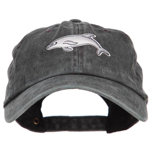 Dolphin Wild Animal Patched Washed Cotton Twill Cap - Black OSFM
