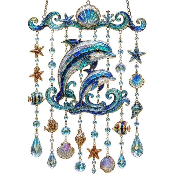 Dolphin Wind Chimes,Wind Catcher,18×10 Inch Colorful Acrylic Wind Chimes Hanging Window Sunshades,Colorful Dolphin Yard Decorations Outdoor,Gardening Gift.(Dolphin)