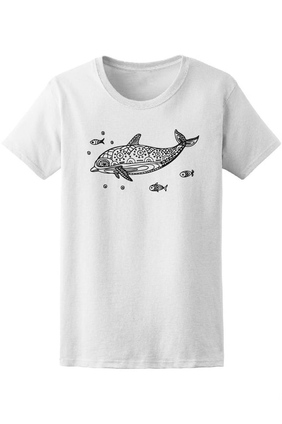 Dolphin With Fish Tattoo Style T-Shirt Men -Image by Shutterstock, Male Large