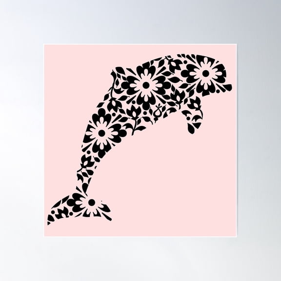 Dolphin With Flowers Print Poster Wall Art, Modern Wall Decor For Living Room Bedroom, 8x12 UNFRAMED