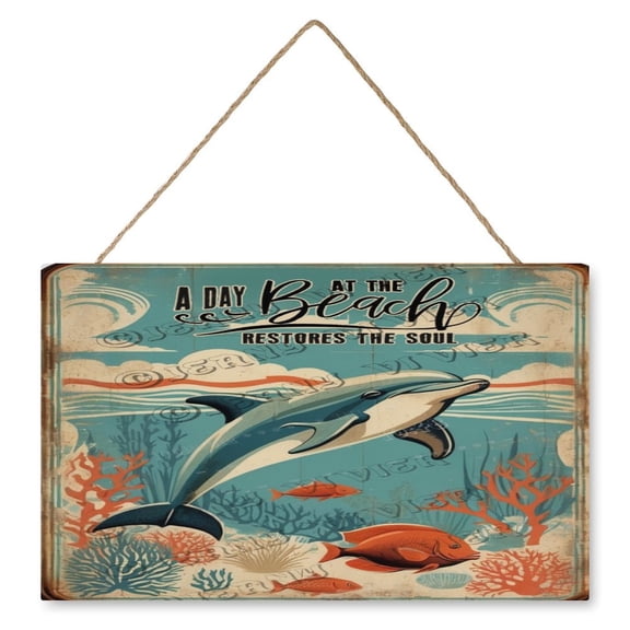 Dolphin Wooden Hanging Plaque 10"x16" Dolphin Decorative Plaque Door Sign for Home Office Cafes Club Pub Garage Indoor Decor Housewarming Gift