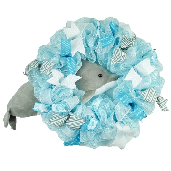 Dolphin Wreath - Girls Room Decor Gift - Ocean Lover Outdoors Decor - Blue White Grey