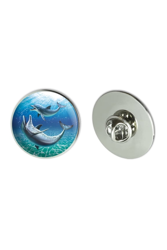 Dolphin and Baby Having Fun Ocean Metal 1.1" Tie Tack Hat Lapel Pin Pinback