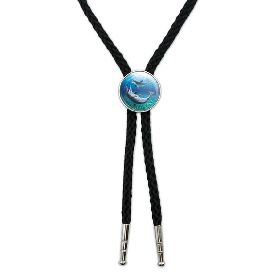 Dolphin and Baby Having Fun Ocean Western Southwest Cowboy Necktie Bow Bolo Tie