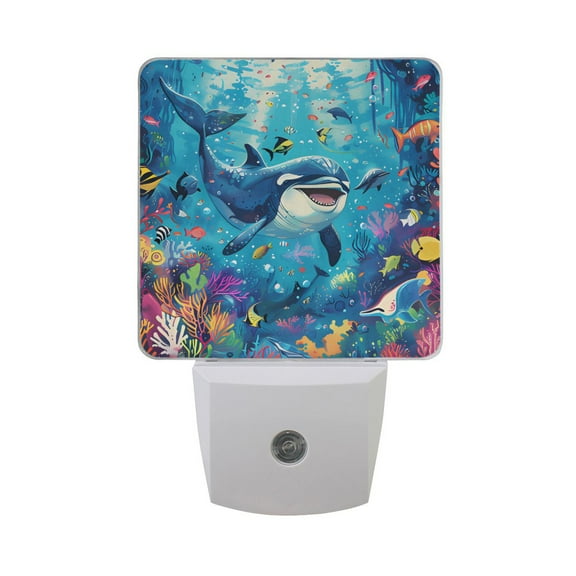 Dolphin and Fish Night Light 2 Pack LED Nightlight Plug into Wall Dusk to Dawn Sensor Soft White