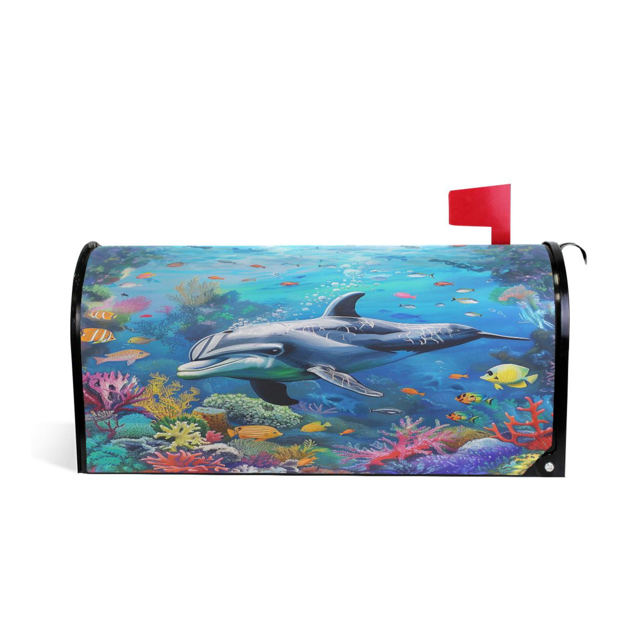 Dolphin and Fish under Sea Magnetic Mailbox Covers Post Box Wraps ...