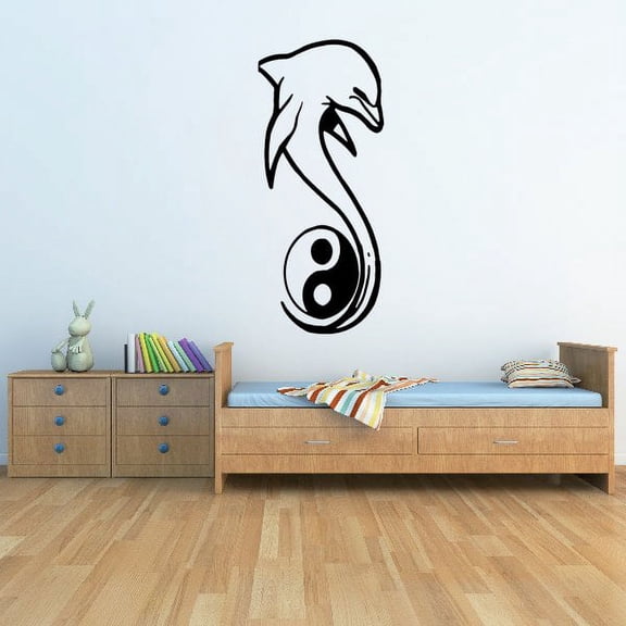 Dolphin and Tail Around Yin Yang Decal - 36 Inches