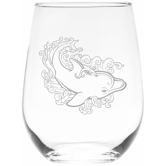 C&M Personal Gifts 17 oz Dolphin Wave Stemless Wine Glasses