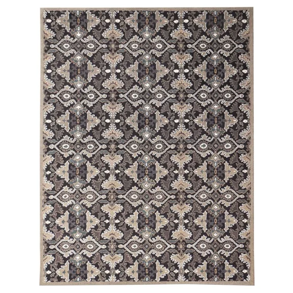 Dolphine Black 3'x5′ Area Rug Handcrafted Motif Floral Design Oriental Traditional Design Non-Shedding Fine Wool Pile & Easy-Care Areas in Living Room Bedroom