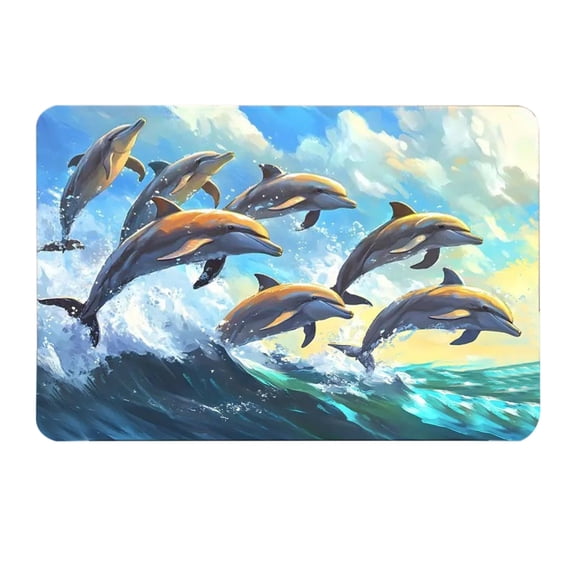 A Dolphins 3D Visual Floor Mat With Non-Slip Base, Soft Touch Polyester Fabric, Water-Absorbent And Easy-Clean Design For Entryway, Bathroom, Living Room 15.75X23.62In 0.397Lb