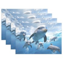 Dolphins 4 PCs Placemats Set Linen Non-Slip Table Mat Rectangular Washable for Dining Kitchen Party 12"x18"