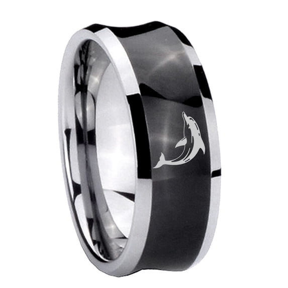 Dolphins 8MM Concave Black Tungsten Men Ring