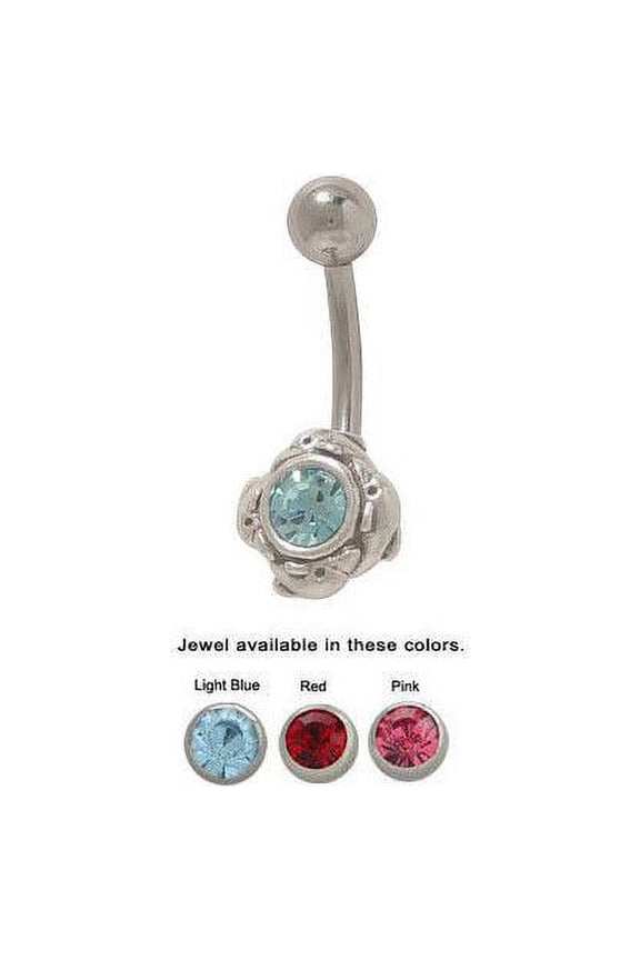 Dolphins Belly Button Ring with CZ Jewel