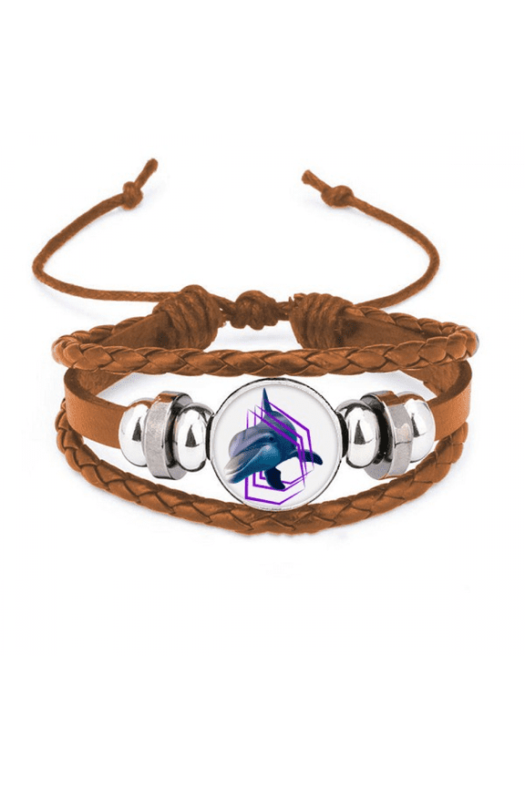 Dolphins Break Through Circles Bracelet Wristband Leather Jewelry Ornament
