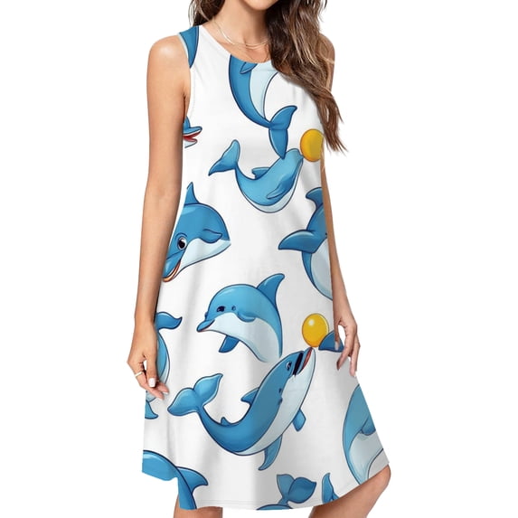 Dolphins Casual Sleeveless Loose Sundress Dress For Women Summer Dress Daily Woman