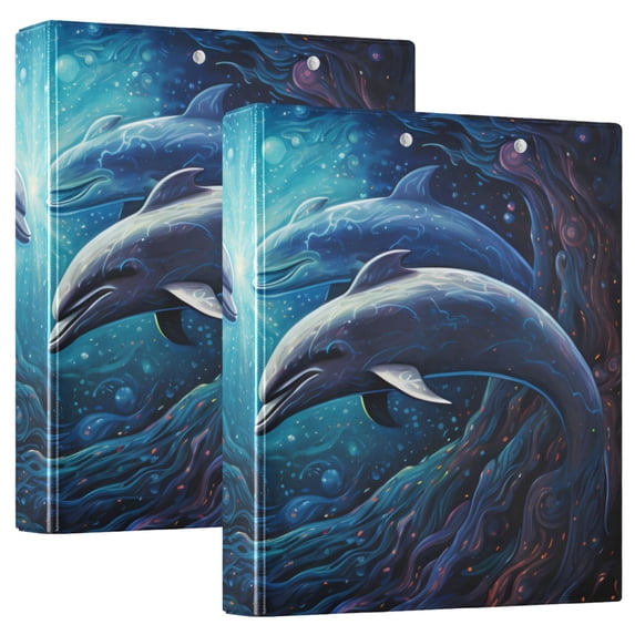 Dolphins Cave Sea 3 Ring Binders 1.5 inch Hardcover File Folders with Interior Pockets A4 Size Organizer for School Office Hospital