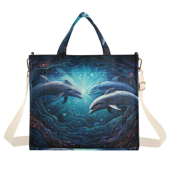 Dolphins Cave Sea Corduroy Tote Bag Handbag Large Messenger Bag Shoulder Crossbody Zipper Bag Purse