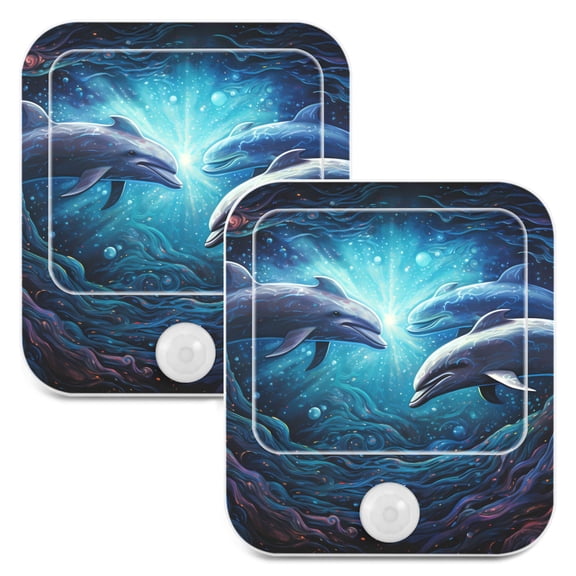 Dolphins Cave Sea Night Lights Plug into Wall LED with Auto Light Sensor Warm Light for Kids Hallway Bedroom Living Room Kitchen Bathroom Set of 2