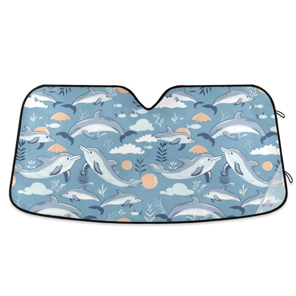Dolphins Cloud Leaf Car Windshield Sun Shade Foldable Car Front Window Visor Heat and UV Protection 53x23.5