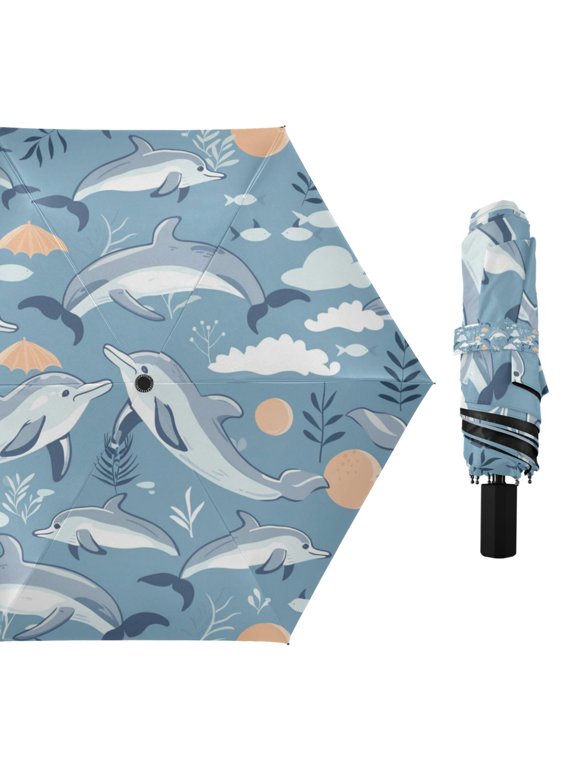 Dolphins Cloud Leaf Compact Sun Umbrella Windproof Travel Umbrellas for Rain Strong Portable UV Protection
