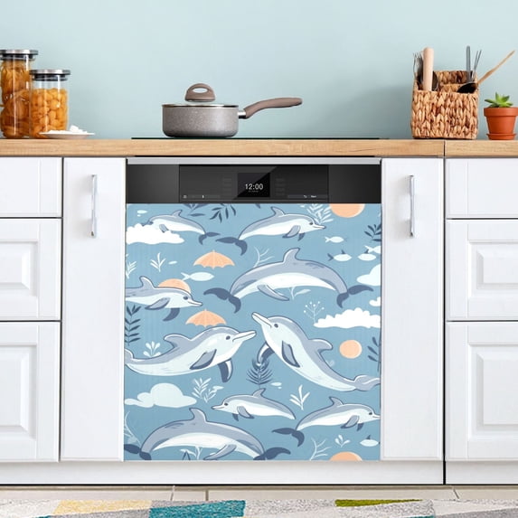 Dolphins Cloud Leaf Dishwasher Magnet Cover Magnetic Fridge Door Cover Home Kitchen Decor 23"x 26"